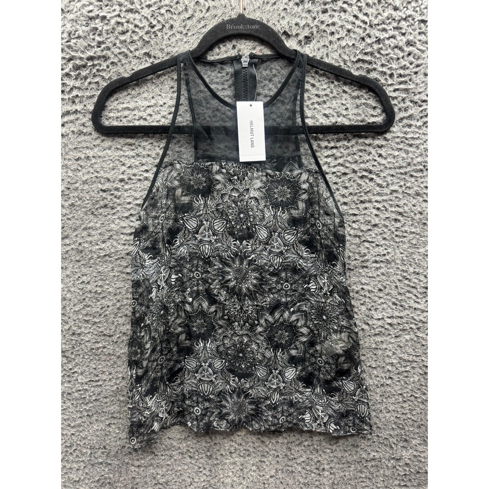 NWT Helmut Lang Mandala Viscose Print‎ Layer Top Grey Multi Womens Size P